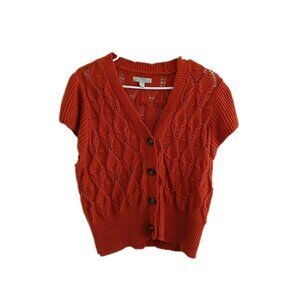 Vtg Boho Crochet Knit Cardigan Short Sleeve Womens L Whimsical Cottagecore  Cozy